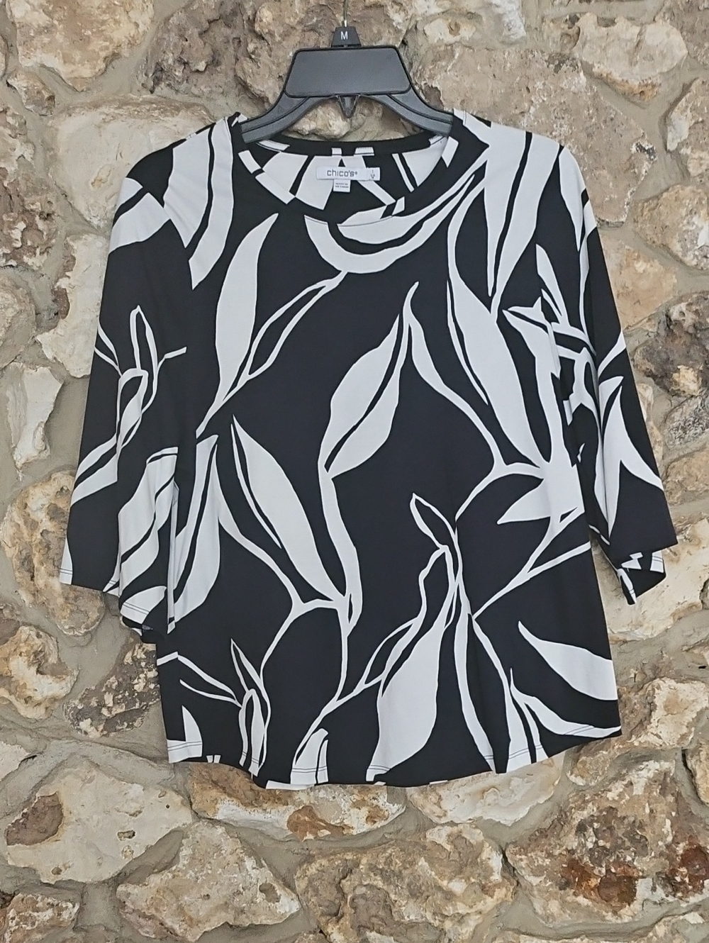 Chico's Black and White Leaf-Print Blouse